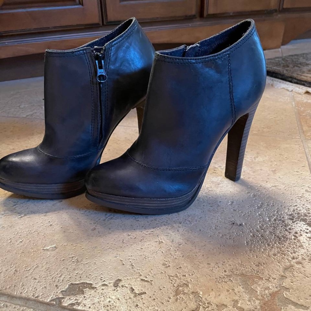 Black leather platform booties
